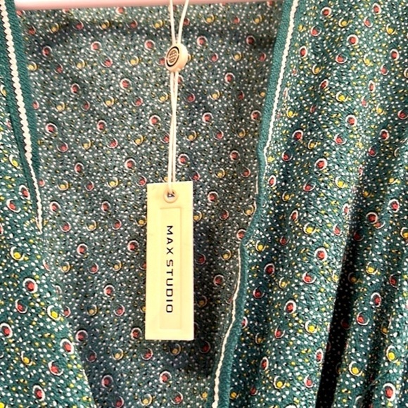 NWT Women’s Max Studio Crepe Long Sleeve Smocked Cuff Wrap Midi Dress Size S - Picture 4 of 11